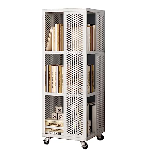 TONZN Desktop-Bücherregal, Bücherregale, um 360° drehbares Bücherregal mit Rollen, rollendes Bücherregal, mehrstöckiges Bücherregal (weiß, 35 x 35 x 99 cm) von TONZN