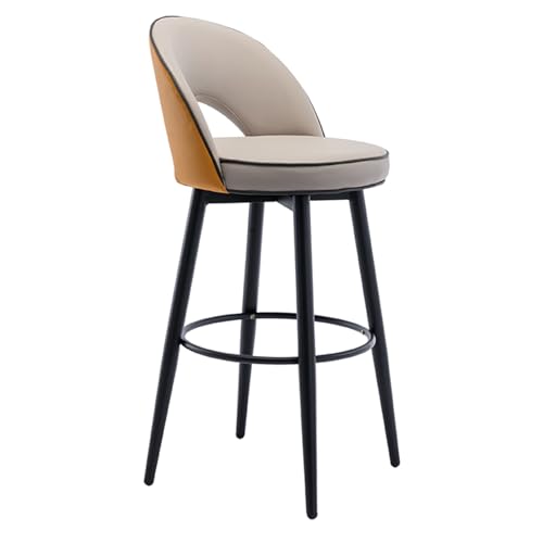 TONZN Grauer und orangefarbener 2-teiliger Barhocker aus Leder mit Drehfunktion und Stahlbeinen, mit Fußhocker (Orange Khaki, 62 cm) von TONZN