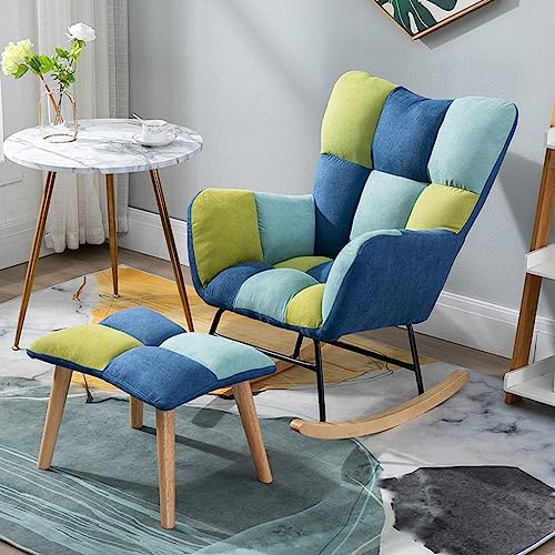 TONZN Schaukelstuhl Schaukelstuhl mit Fußhocker Mischfarbe Lazy Sofa Schlitten Ergonomisches Design Kleine Wohnung Balkon Home Freizeit Schaukelstuhl Liege von TONZN