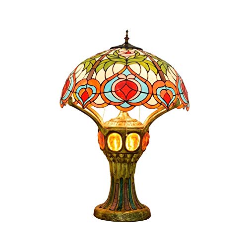 TONZN Tiffany-Buntglastisch im Retro-Stil, L, Pfirsichmuster, Barfront, Lobby-Tischleuchte, Buntglas-Tischlampe, Tiffany Classic Villa, dekorative Schreibtischlampe TONZN Tiffany-Buntglastisch im Retro-Stil, L, Pfirsichmuster, Barfront, Lobby-Tischleuchte, Buntglas-Tischlampe, Tiffany Classic Villa, dekorative Schreibtischlampe von TONZN