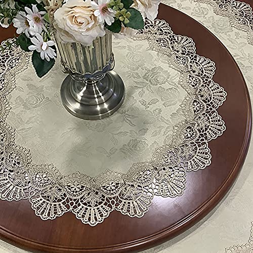 Tischdecken, handgefertigt, einfache weiße Spitze, gehäkelte Tischdecken, rund, dekorativ, Elegante Blumenmuster für Geburtstagsfeiern, Hochzeiten, 3 Farben (A Durchmesser 90 cm) von TONZN