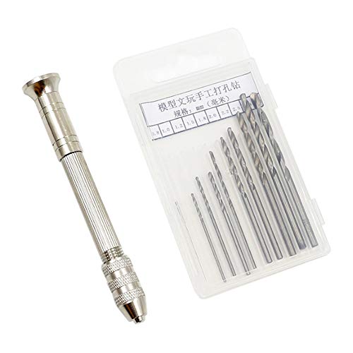 GTIWUNG Hand Spiralbohrer Bits, Präzision Pin Vise, Handbohrmaschine Set, Bits Set Bohrwerkzeug, Mini Micro Handbohrer Werkzeuge Präzisionswerkzeuge +10 Stück Spiralbohrer 0,5-3,0 mm von GTIWUNG