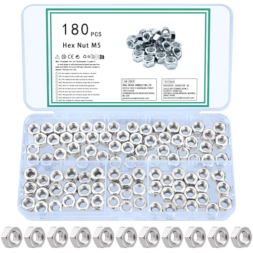 TOOINKCV 180 Stück Sechskantmuttern M5 Sechskant Muttern Sortiment, M5 Mutter M5 Kohlenstoffstahl, Sicherungsmuttern Stoppmuttern Set, Selbstsichernde Muttern für Schrauben Unterlegscheiben TOOINKCV 180 Stück Sechskantmuttern M5 Sechskant Muttern Sortiment, M5 Mutter M5 Kohlenstoffstahl, Sicherungsmuttern Stoppmuttern Set, Selbstsichernde Muttern für Schrauben Unterlegscheiben von TOOINKCV