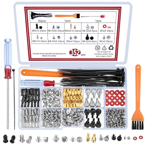 TOOINKCV 352 Stück Personal Computer Schrauben Standoffs Set, Computerschrauben, PC-Schraubenset Zubehör mit Schraubendreher und Bürste für Mainbord, Motherboard, Gehäuse, Festplatt von TOOINKCV