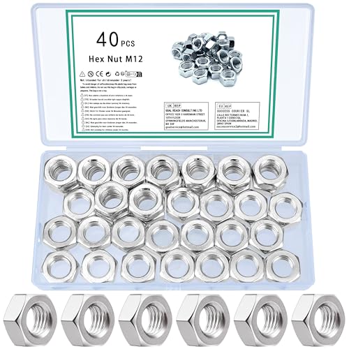 TOOINKCV 40 Stück Sechskantmuttern M12 Sechskant Muttern Sortiment, M12 Mutter Kohlenstoffstahl, Sicherungsmuttern Stoppmuttern Set, Selbstsichernde Muttern für Schrauben Unterlegscheiben TOOINKCV 40 Stück Sechskantmuttern M12 Sechskant Muttern Sortiment, M12 Mutter Kohlenstoffstahl, Sicherungsmuttern Stoppmuttern Set, Selbstsichernde Muttern für Schrauben Unterlegscheiben von TOOINKCV