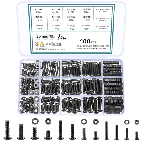 TOOINKCV 600 Stück M3 M4 M5 Schrauben Set,Innensechskantschrauben und Muttern und Unterlegscheiben Set, Maschinenschrauben, Linsenkopfschrauben Gewindeschrauben Set Sortiment kit Rundkopf TOOINKCV 600 Stück M3 M4 M5 Schrauben Set,Innensechskantschrauben und Muttern und Unterlegscheiben Set, Maschinenschrauben, Linsenkopfschrauben Gewindeschrauben Set Sortiment kit Rundkopf von TOOINKCV