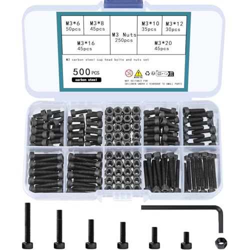 TOOINKCV 500 Stück M3 Schrauben Set, Zylinderschrauben mit Innensechskantschrauben Set, Gewindeschrauben und Muttern Sortiment Kit, Sechskantschrauben mit Muttern von TOOINKCV