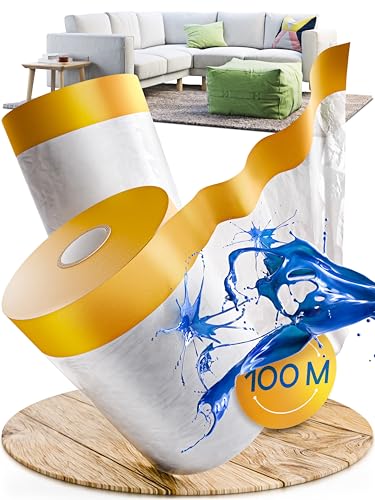 TOOLCORE® Abdeckfolie mit Klebeband Universal Set 100m [Original Goldband] - Malerfolie mit Klebeband - Maler Abdeckfolie - Abdeckband mit Folie - Malerkrepp mit Folie von TOOLCORE