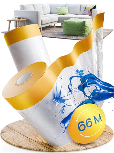 TOOLCORE® Abdeckfolie mit Klebeband Universal Set 66m [Original Goldband] - Malerfolie mit Klebeband - Maler Abdeckfolie - Abdeckband mit Folie - Malerkrepp mit Folie von TOOLCORE