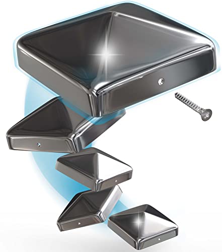 TOOLCORE® Pfostenkappen 10x10cm Edelstahl [Perfekter Schutz] 5 Stück inkl. Edelstahl Schrauben - Rostfreie Abdeckkappen für Zaunpfosten Kappen für Holzpfosten, Massive Pfostenabdeckung von TOOLCORE