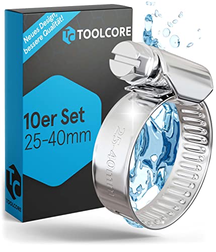 TOOLCORE® Schlauchschellen Edelstahl 25-40mm [Extra Stark] 10 Stück in Qualität W4 – Für Garten, Waschmaschine, Pool, KFZ - Schlauchklemmen, Schlauchschellen Set, Schellen, Klemmschelle von TOOLCORE