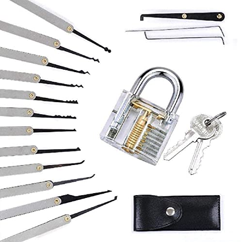 15-teiliges Dietrich Set mit Transparentem Training Vorhängeschloss Acrylschloss Transparent Vorhängeschloss Lock Picking Set Extractor Tool für Anfänger und Profi Schlosser von TOOLDO