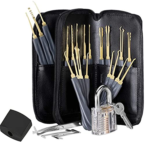 24 Stück Dietrich Set mit Transparent Training Vorhängeschloss Acrylschloss Transparent Vorhängeschloss Lock Picking Set Extractor Tool für Anfänger und Profi Schlosser von TOOLDO