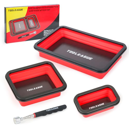 TOOLEAGUE 3-teiliges faltbares magnetisches Teile-Set mit 6,8 kg magnetischem Tonabnehmer, 3 verschiedene Größen, Silikon, faltbares Werkzeug zum Organisieren von Schrauben, Muttern, Unterlegscheiben von TOOLEAGUE