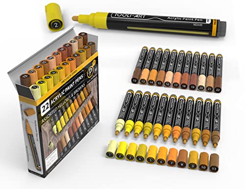 22 Stück Acrylfarben-Markerstifte Pro Color Series 3 mm mittlere Spitze für Steinmalerei Holz Kunststoff Metall Glas Leinwand DIY. Ungiftig schnell trocknend (YELLOW) von TOOLI-ART