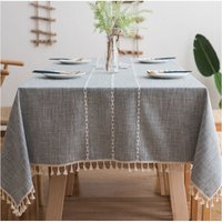 Nappe Rustique à Carreaux à Franges Nappe Coton Lin Anti-Rides pour Tables Rectangulaires 140x180cm (Gris) von TOOLIVE