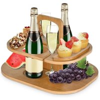 Picknicktisch im Freien, Aperitif-Tablett aus Holz, Couchtisch, tragbarer Camping-Garten-Weintisch, mit 2 Getränkehaltern, 2 Weinflaschenhaltern, 2 Picknicktisch im Freien, Aperitif-Tablett aus Holz, Couchtisch, tragbarer Camping-Garten-Weintisch, mit 2 Getränkehaltern, 2 Weinflaschenhaltern, 2 von TOOLIVE