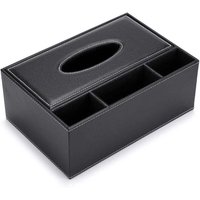 Rechteckiger Taschentuchbox-Spender aus PU-Leder mit 3 Fächern, Schreibtisch-Organizer (schwarz) von TOOLIVE