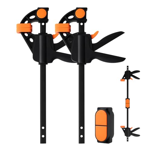 TOOLMAYS Einhandzwingen 2 Stück mit Connector, Schraubzwingen Set, Spannkraft 80kg, Spannweite 152 mm, Dehnbereich 154mm - 620 mm, Fixieren mit einer Hand von TOOLMAYS