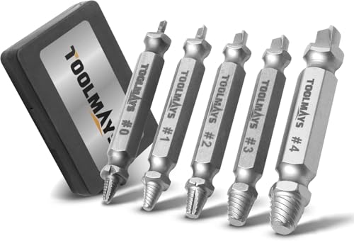 TOOLMAYS Schraubenausdreher Set, 5 Stück Linksausdreher Set, Max. Härte bis zu 66 HRC, Beschädigte Schraube Entferner Extraktor Set von TOOLMAYS