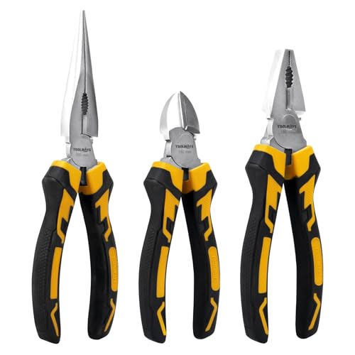 TOOLMAYS Zangen Set 3tlg. Zangensatz mit Kombinationszange, Spitzzange und Seitenschneider, Profi Zangenset aus gehärtetem Crv, matte Chrom-Nickel-Beschichtung von TOOLMAYS