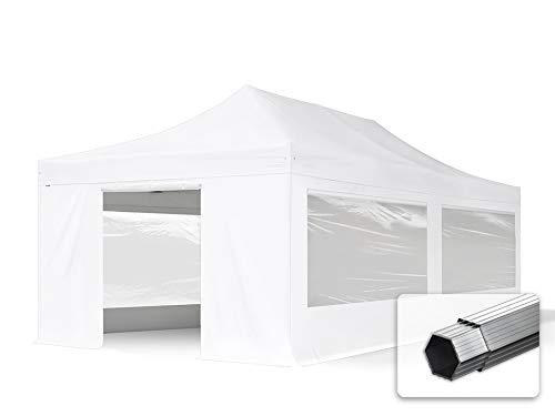 ALU Pavillon Faltpavillon 4x8m mit Panoramafenstern robust und wasserdicht Professional 50mm Partyzelt weiß von TOOLPORT