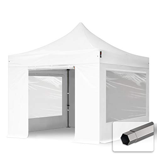 Faltzelt Faltpavillon Pavillon 3x3m - mit 4 Seitenteilen (Panoramafenster) Premium Dach Partyzelt weiß von TOOLPORT