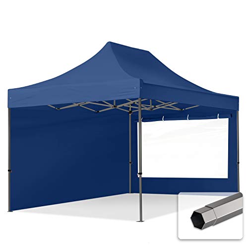TOOLPORT Faltzelt Faltpavillon Pavillon 3x4,5m - mit 2 Seitenteilen (Panoramafenster) Premium Dach Partyzelt blau von TOOLPORT