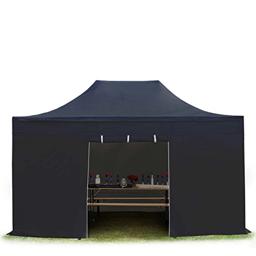 TOOLPORT Faltzelt Faltpavillon Pavillon 3x4,5m - mit 4 Seitenteilen (ohne Fenster) Premium Dach Partyzelt schwarz von TOOLPORT