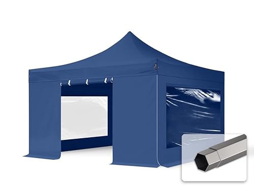 TOOLPORT Faltzelt Faltpavillon Pavillon 4x4m - mit 4 Seitenteilen (Panoramafenster) Premium Dach Partyzelt blau von TOOLPORT