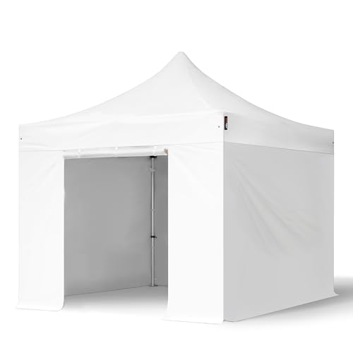 TOOLPORT Faltzelt Faltpavillon Professional 3x3 m mit 4 Seitenteilen (ohne Fenster) - ALU Pavillon Partyzelt weiß von TOOLPORT