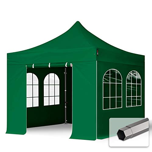 TOOLPORT Faltzelt Partyzelt 3x3m - mit 4 Seitenteilen Premium Dach Faltpavillon Pavillon dunkelgrün von TOOLPORT