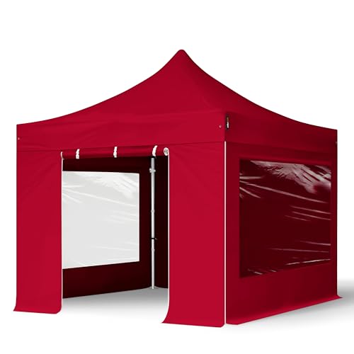 TOOLPORT Faltzelt Professional 3x3 m - mit 4 Seitenteilen (Panoramafenster) Faltpavillon ALU Pavillon Partyzelt rot von TOOLPORT