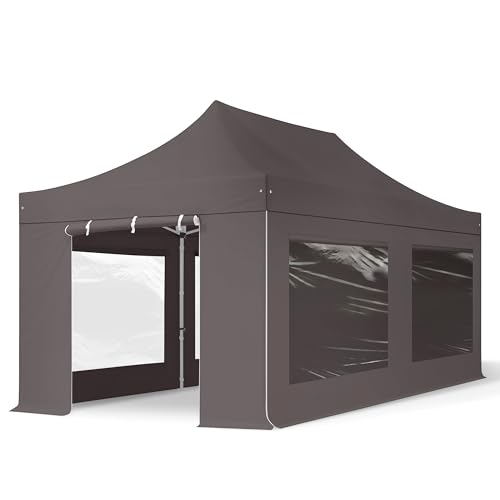 TOOLPORT Faltzelt Professional 3x6 m - mit 4 Seitenteilen (Panoramafenster) Faltpavillon ALU Pavillon Partyzelt grau von TOOLPORT