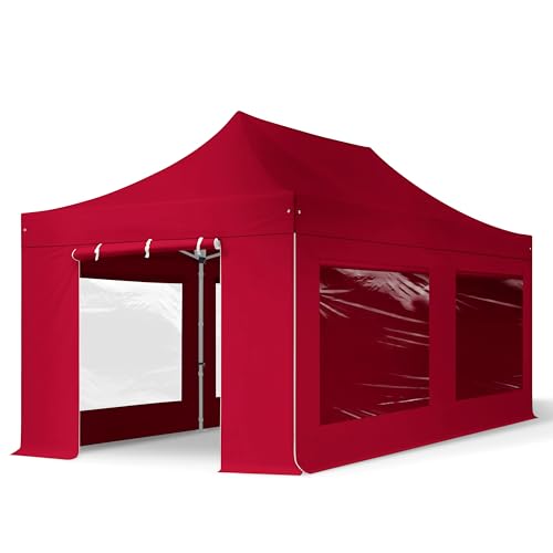 Faltzelt Professional 3x6 m - mit 4 Seitenteilen (Panoramafenster) Faltpavillon ALU Pavillon Partyzelt rot von TOOLPORT