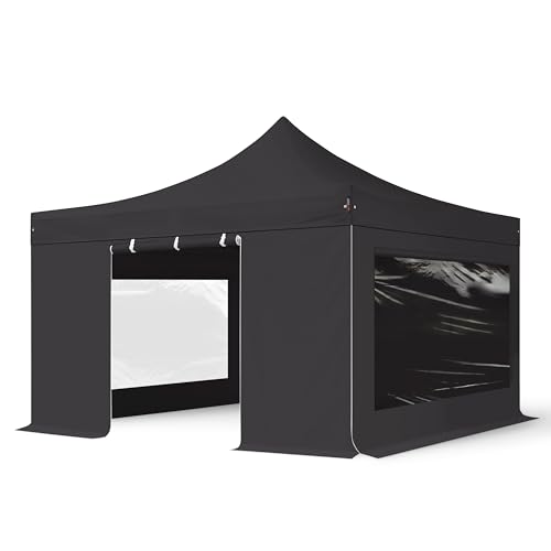 TOOLPORT Faltzelt Professional 4x4 m - mit 4 Seitenteilen (Panoramafenster) Faltpavillon ALU Pavillon Partyzelt schwarz von TOOLPORT