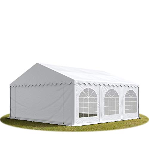 TOOLPORT Festzelt Partyzelt 5x6 m schwerentflammbar Premium, hochwertige PVC Plane 750 N in weiß 100% wasserdicht mit Bodenrahmen von TOOLPORT