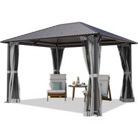 Gartenpavillon 3x3,65 m mit Stahldach - Hardtop Pavillon mit 4 Seitenteilen und Moskitonetzen in Grau - Toolport von TOOLPORT