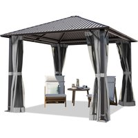 Gartenpavillon 3x3 m mit Stahldach - Hardtop Pavillon mit 4 Seitenteilen und Moskitonetzen in Grau - Toolport von TOOLPORT