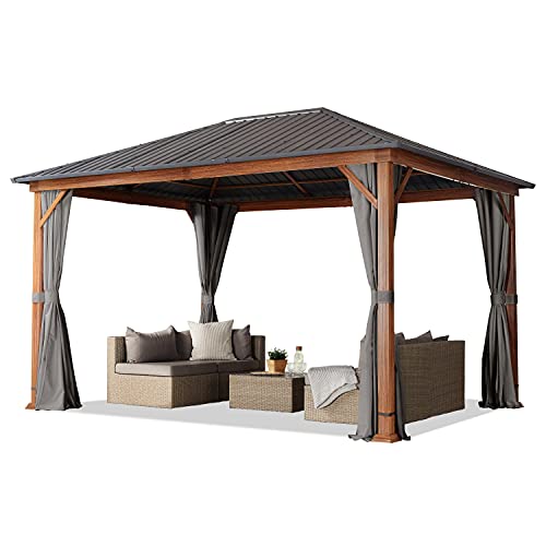 TOOLPORT Gartenpavillon 3x4 m Holzoptik, Stahldach Hardtop 4 Seitenteile in grau von TOOLPORT
