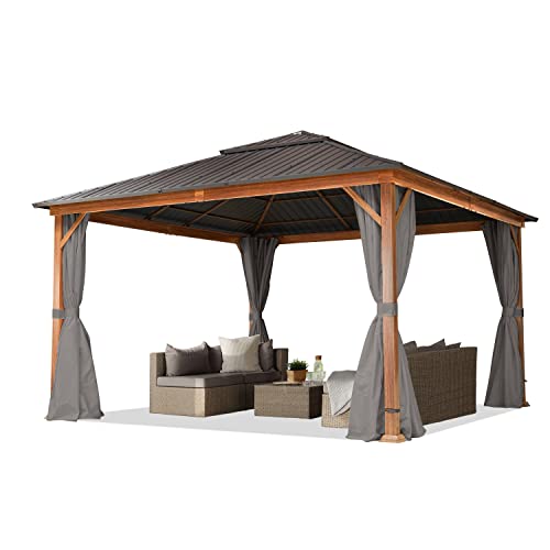 TOOLPORT Gartenpavillon 4x4 m Holzoptik, Stahldach Hardtop 4 Seitenteile in grau von TOOLPORT