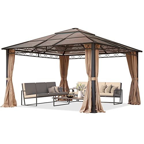 Gartenpavillon 4x4 m wasserdicht ALU Deluxe Pavillon mit 4 Seitenteilen Partyzelt in Taupe lichtdurchlässiges PC Dach Gartenpavillon 4x4 m wasserdicht ALU Deluxe Pavillon mit 4 Seitenteilen Partyzelt in Taupe lichtdurchlässiges PC Dach von TOOLPORT