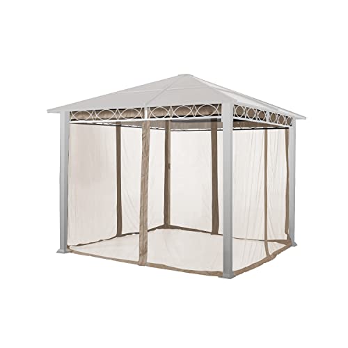 TOOLPORT Moskitonetz für Gartenpavillon Rendezvous Deluxe 3x3 m - Polyester - Insektengitter inkl. Haken, mit Reißverschluss - Cappuccino von TOOLPORT