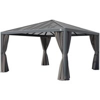 Primeyard Gartenpavillon 4x4 m mit Polycarbonatdach - Hardtop Pavillon mit 4 Seitenteilen in Grau von TOOLPORT