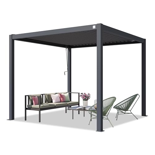 PRIMEYARD Pergola 3x3 m Aluminium-Pfosten mit Lamellendach aus Stahl anthrazitfarbene Terrassenüberdachung von TOOLPORT