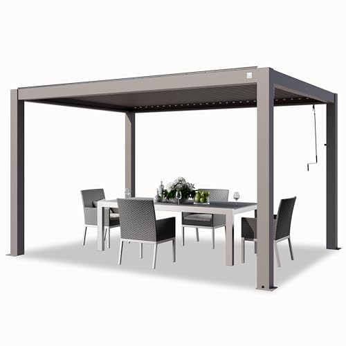 PRIMEYARD Pergola 3x4 m Aluminium Pfosten mit Lamellendach aus Aluminium graue Terrassenüberdachung von TOOLPORT