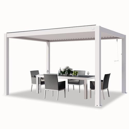 PRIMEYARD Pergola 3x4 m weiße Aluminium Pfosten mit Lamellendach aus Aluminium Terrassenüberdachung von TOOLPORT