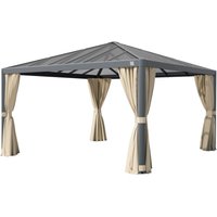 Primeyard Gartenpavillon 4x4 m mit Polycarbonatdach - Hardtop Pavillon mit 4 Seitenteilen in Champagner von TOOLPORT