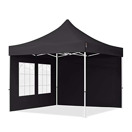 TOOLPORT 3x3m Pavillon Faltpavillon Klappzelt inkl. 2 Seitenteile Stahl Faltzelt Garten Partyzelt schwarz von TOOLPORT