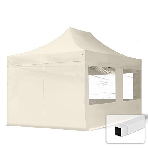 TOOLPORT 3x4,5m Faltpavillon Pavillon Partyzelt Gazebo Stahl 30mm, 4 Seitenteile, Panoramafenster, Creme von TOOLPORT